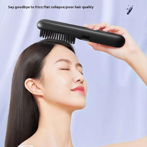 Plancha para el cabello en forma de cepillo, 1500 mAh, portátil, con iones negativos, para alisar y rizar, uso dual, para mujeres miniatura 2
