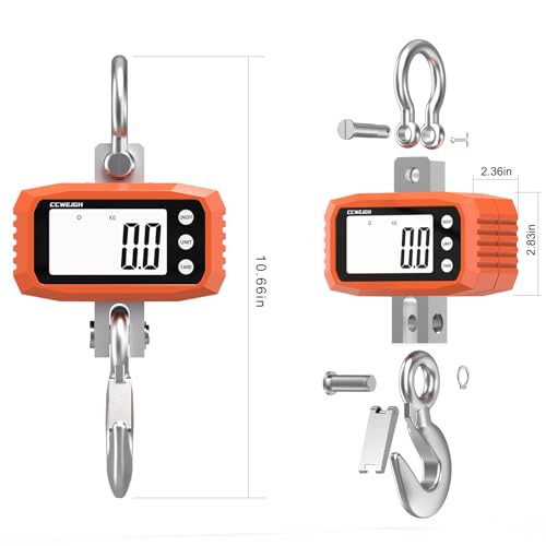 Image of Hanging Scale Handheld 880lb /400kg Crane Scale Luggage Scale,with ABS Plastic case & Big LCD Display, Portable Digital Mini Crane Scale Fishing Scale,for Gym,Hunting,Travelling (Orange(2200lb))