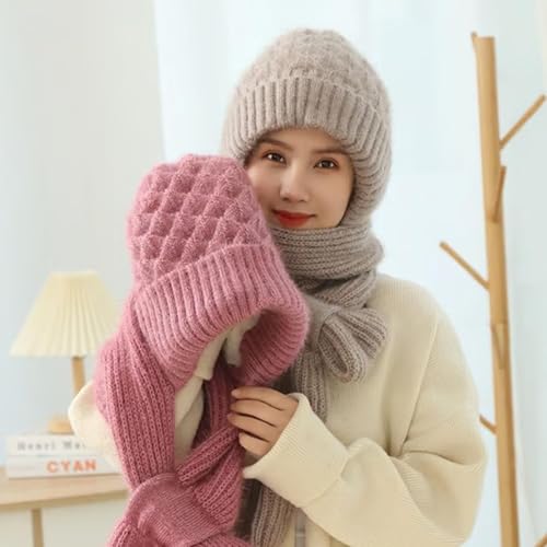 Emboadlie Winter Versatile Knitted Hooded Scarf for Women, Integrated Ear Protection Windproof Cap Scarf Hat2