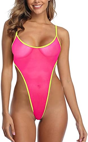 SHERRYLO Sheer Thong Bikini Swimsuit for Women Micro Bikinis Extreme G String Thong One Piece Monokini See Through Sexy Mesh Bathing Suit