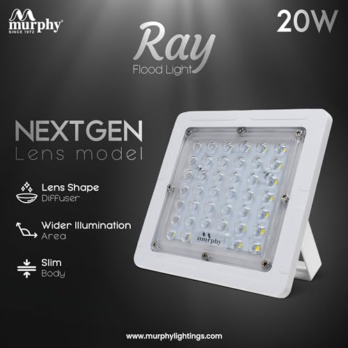Image of Murphy Ray 20W LED Flood Light with Day-Night Sensor & Driver, Cool White 6500K, IP66 Waterproof, Outdoor Security & Landscape Lighting, BIS Approved, 2-Year Warranty - Pack of 4