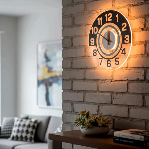 Image of 12 Inch Acrylic Modern Neon Wall Clock with LED Backlight | Night Lamp Neon Clock with Clear Visible Numbers for Home,Bedroom,Office Decor | Light Off Show Black Numbers New (Orange)