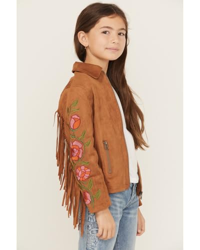 Girls' Floral Embroidered Suede Jacket, Camel (US, Age, 7 Years, Camel)2