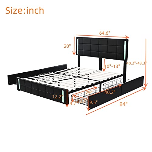 Queen-Size-Upholstered-Platform-Bed-with-4-Storage-Drawers-LED-Lights-and-USB-Charging-Faux-Leather-Queen-Bed-Frame-with-Headboard-and-Slat-Support-No-Box-Spring-Needed-Queen-Black