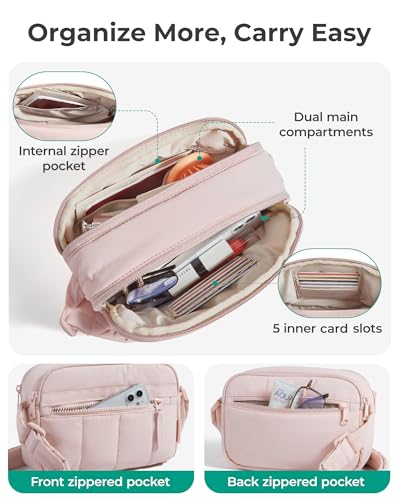 Image of BAGSMART Cross Body Purse, Mini Crossbody Bags for Women Travel Purse, Puffy Shoulder Handbag Wallet with RFID Blocking Slots, Baby Pink-small