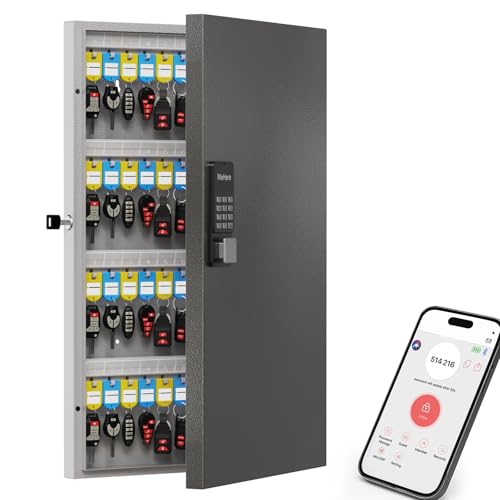 WeHere 96 Key Lock Box Wall Mount, APP Bluetooth/OTP/Wi-Fi/Fixed Code/Key Unlock, Smart Key Cabinet with Key Tag, Key Organizer Holder Box, Key Management Directory for Office, Valet, Realtor, Hotel