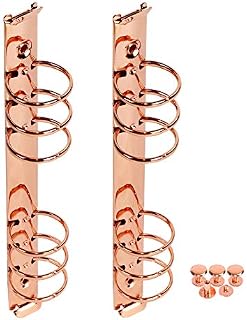 Multibey 2 Pieces 6-Ring Metal Binder Mechanisms Round Ring Binding Spines Combs Replacement for A5 Loose Leaf Notebook Planner Binding Accessory (A5-30mm Ring Diameter, Rose Gold)