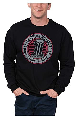 Harley-Davidson Men's Shredded #1 Skull Pullover Fleece Sweatshirt, Black