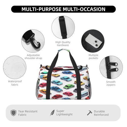 Colorful Cars Pattern Duffle Bag Travel Duffel Bags for Men Women Waterproof Gym Overnight Weekender Bag Carry on Tote Bag4