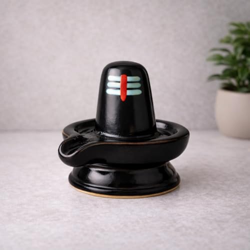 Image of Black Ceramic Shivling Idol for Puja & Abhishekam | Sacred Shiva Lingam for Home Mandir, Spiritual Decor | Auspicious Religious Showpiece for Gifting - 5 x 4 cm