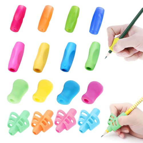 BOZILY 16 Pcs Writing Aid Grip Pen Grips Pencil Holder Grip Handwriting Grip Soft Silicone Corrector Writing Tool for Kids Students Toddlers Preschoolers