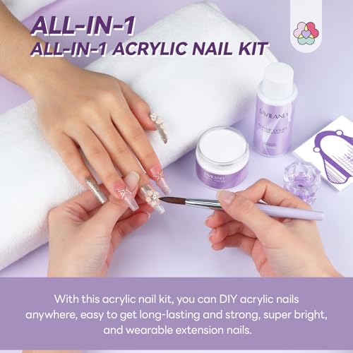Image of SAVILAND Acrylic Nail Kit Starter Set: 30g Clear Acrylic Powder and Liquid Set with Size 12 Nail Brush Forms Tools Extension Nail Kit for Beginners with Everything Home DIY Salon Manicure