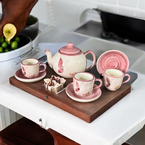 Kit Bule Com 3 Xícaras e Pires Pintado á Mão de Cerâmica