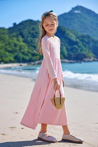 Image of Arshiner Girls Maxi Dress Long /Short Sleeve Casual Holiday Dress with Pockets for 5-13 Years