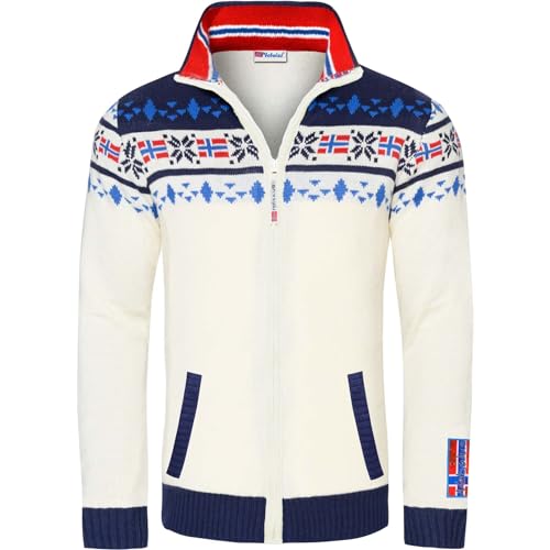 Nebulus Herren Norweger Strickjacke Canadian, gefütterte Jacke, mit Reißverschluss, Offwhite-Navy - 3XL