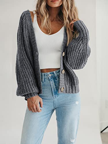 Image of PRETTYGARDEN Women's Chunky Knit Open Front Sweater Long Sleeve Button Loose Short Cardigan Outerwear Coats