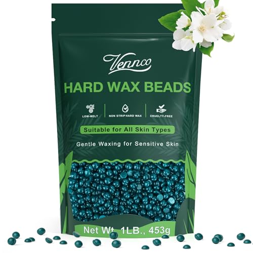 VENNCO Hard Wax Beads for Hair Removal – Stripless Hard Wax for Coarse Hair, Bikini &amp; Brazilian Waxing, Beginner-Friendly Body Wax Beads for Home &amp; Professional Use, 1 LB Refill Waxing Beads
