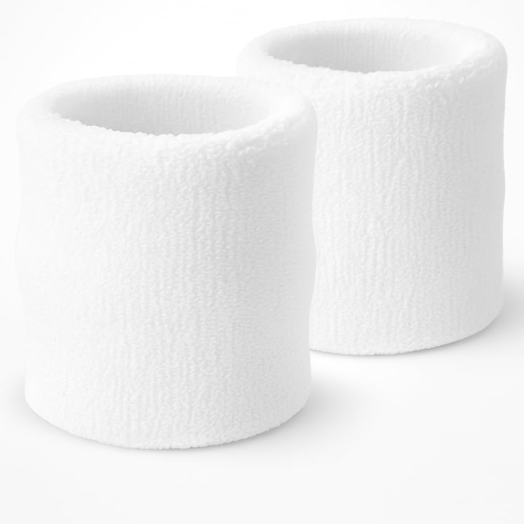 NAVRANG Athletic Wristbands, White Cotton Terry Cloth Sweat Bands, for Sports, Workout, Tennis, Gymnastics, Baseball, Basketball, Football, Gym Exercise 3 inches (White) Pack of 1-image-31
