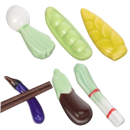 NUOLUX 6個 日式陶瓷野菜形状箸置き 食卓用箸ホルダー 多機能ペン スプーン置き 耐熱テーブルデコレーション キッチン整理整頓用