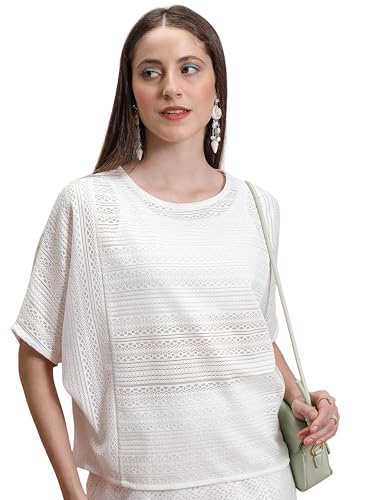 Image of Tokyo Talkies Women's Crochet Top | Extended Sleeves | Solid & Elegant Fashion | Tops for Woman | Women Tops | Stylish Top