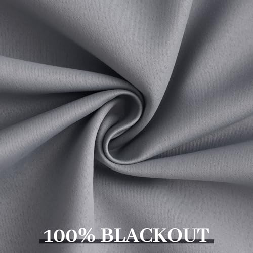 Yakamok Grey Room Darkening 100% Blackout Curtains Grommet Window Treatments with 2 Thick Layers-Gray Thermal Insulated Drapes Set of 2 Panels for Bedroom Living Room 52 Inches by 96 Inches Length
