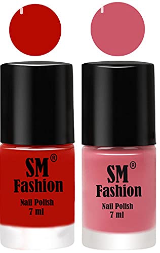 Image of Long Lasting Nail Polish | Nail Paint Combo 7 ml Each) - Set of 2 Red Orange-Nude Pink