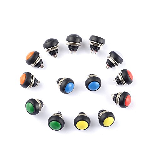 Cylewet 14Pcs 12mm Waterproof Momentary On Off Reset Push Button Switch Mini Round Switch 7 Colors (Pack of 14) CLT1088
