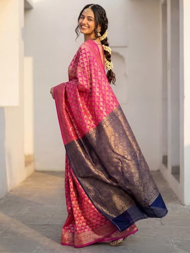 Image of AKHILAM Women's Kanjivaram Woven Soft Silk Saree With Blouse Piece