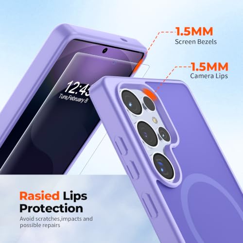 Image of SUPFINE Magnetic for Samsung Galaxy S25 Ultra Case with Screen Protector, (Built-in Magnets) (Military Grade Drop Protection) Slim Translucent Shockproof Phone Case,Purple