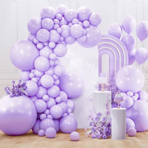 Image of PartyWoo Lavender Balloons 127pcs Different Sizes Pack of 36 18 12 10 5 Inch Light Pastel Purple Lilac Balloon Arch Kit for Baby Shower Bachelorette Birthday Princess Party Decorations Purple-Q10