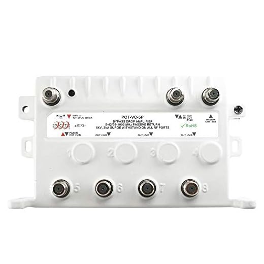 4-Port Bi-Directional Cable TV Splitter Signal Booster/Amplifier with Active Return Zero Signal Loss and VoIP Telephone Bypass Feature