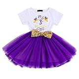 ✿ Diseño único: camiseta de manga corta con cuello redondo y brillante con letras «My 1st Birthday», «1», «2», «3» y una bonita impresión de dibujos animados, elegante y encantadora. Diseño de cintura elástica, adornado con un lazo brillante de lentejuelas. Estilo total de tirantes blanco y rosa/morado/azul. Falda de tul de color rosa y azul. Falda con tutú de tul transpirable de varias capas. Diseño perfecto para el dobladillo suave, se adapta mejor al cuerpo de tu bebé y fácil de llevar y quitar.