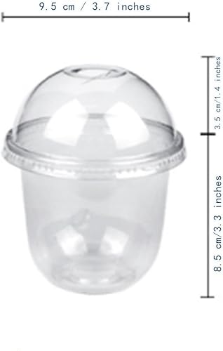 Miniatura 2 de Juego de 50 vasos de plástico transparente de 12 onzas con tapas de cúpula, sin agujeros y tenedores, vasos desechables para fiesta de postre para