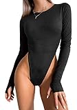 Bonnorth Women's Sexy Snap Crotch Thong Bodysuit for Women Fashion Long Sleeve High Waist Round Neck...