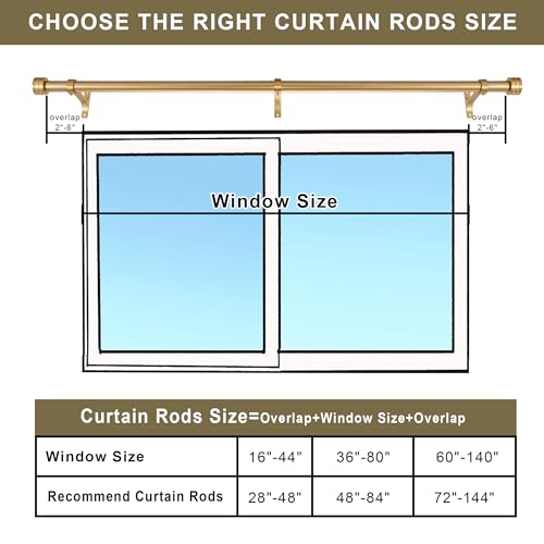 Single Curtain Rods 28-48 Inches,1 inch Heavy Duty Adjustable Window Drapery Rod, Modern Round Decorative Windows Curtains Rods, Brushed Gold by Fumlyate - Used condition - Image 4