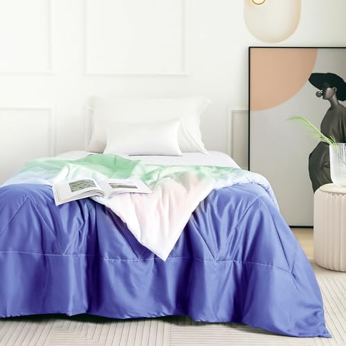 Image of Ac Comforter Single Bed Ombre with Satin Finish 240 GSM - Reversible AC Comforter - Blue Comforter Quilt Duvet Dohar Blanket for Summer 150x225cm