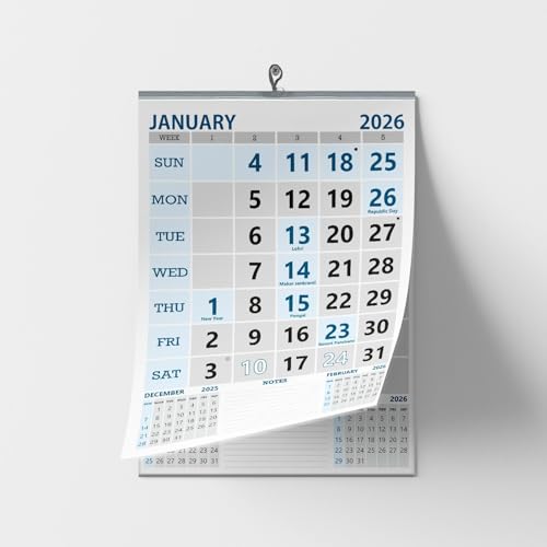 Image of English Wall Calendar 2026, 14x20 inch 12 sheets of monthly wall calendar 2026, 130 GSM Art Paper, art paper with glossy look and feel with oil print