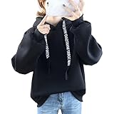 [ririka] [リリカ] パーカー フード 付き 裏 起毛 シンプル ゆったり 長袖 無地 スウェット 秋 冬 春 体型 カバー 可愛い アウトドア カジュアル レディース (XXL, 黒)