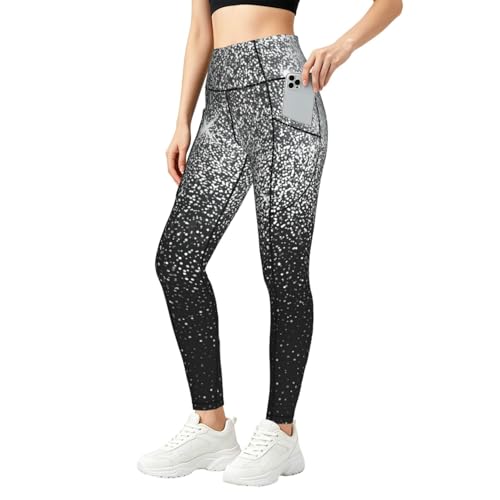 Leggings con estampado de purpurina plateada para mujer fitness y gym