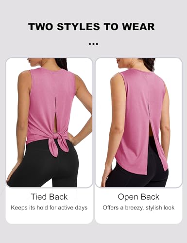 Image of MAGCOMSEN Workout Tank Tops Woman Summer Open Back Yoga Athletic Shirts Sleeveless Tie Back Loose Fit Gym Muscle Tank