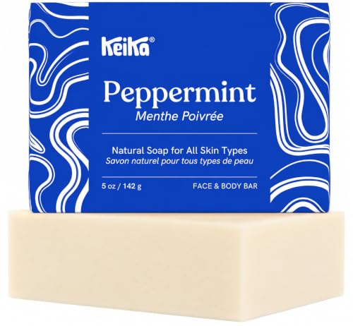 Keika Peppermint Soap Bar for Face &amp; Body, Natural Cooling Spa Bath &amp; Shower Cleanser, 5 oz.