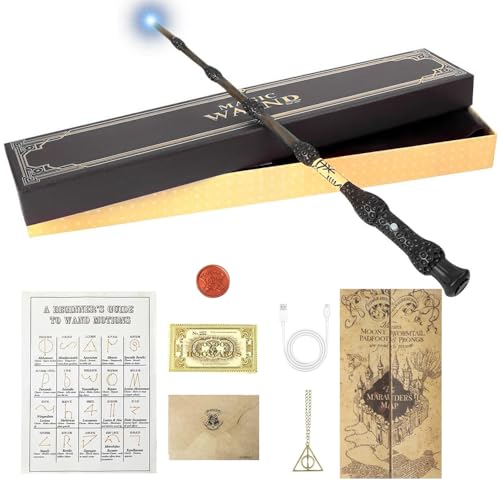 RNPKZ Magic Wand 38 cm Dumbledore Light Up Wand Magic Wands in Gift Box with Spell Card Station Ticket & Necklace Bracelet Dumbledore Magice Wands in Gift Box Suitable for Halloween Costume Parties