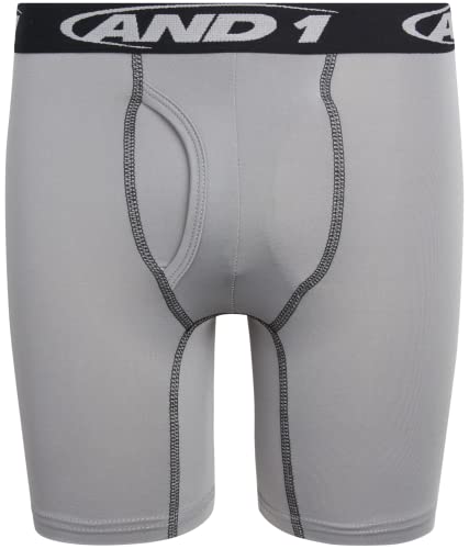 And1 Boys' Underwear - Long Leg Performance Compression Boxer Briefs, Functional Fly (10 Pack), Size X-Large, Grey/Black/Grey #TOP2