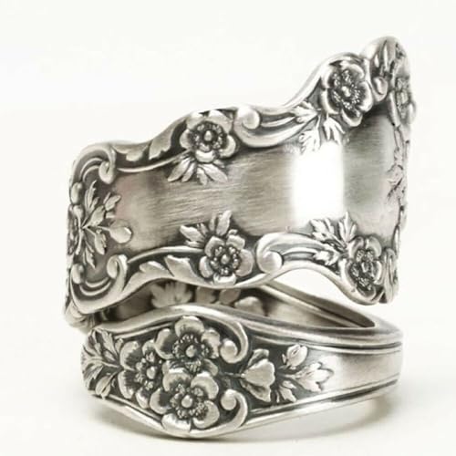 Bague en argent sterling martelé pour femme au style fleur boho rétro chic