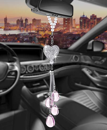 Tznyly Rearview Mirror Ornaments Bling Car Mirror Hanging Accessories Car Decorations For Women Cute Car Decor Car Bling Accessories For Women Bling Accessories For Car Car Mirror Decor(Pink)