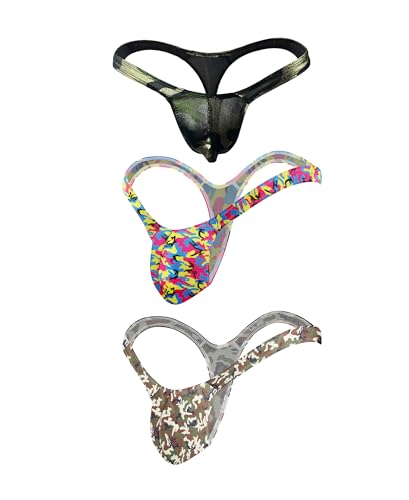 Men's Colorful G-String Thongs Colorful Printing Swimming T-Shaped Panties