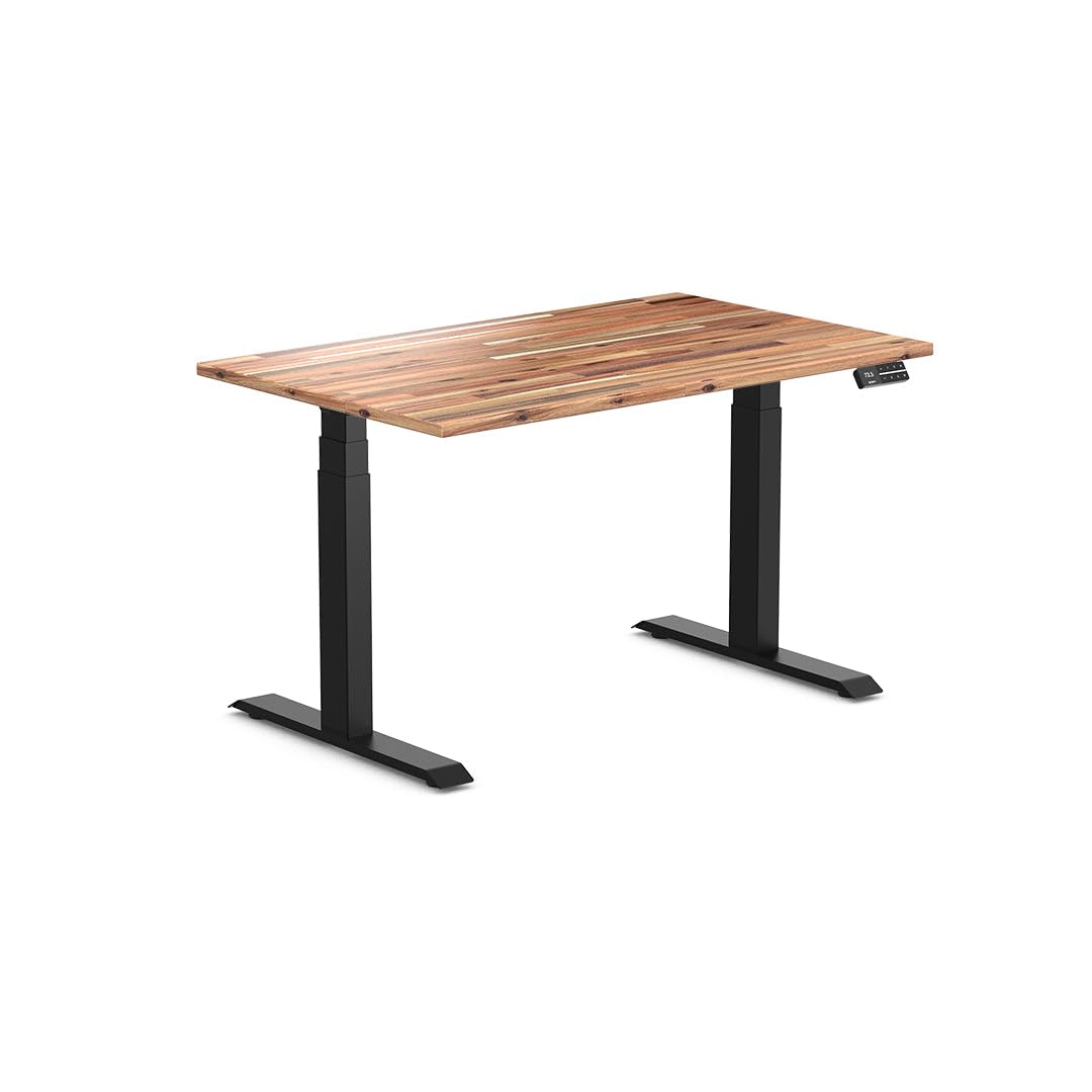 Desky Dual Hardwood Sit Stand Desk Acacia 48" Matte Black
