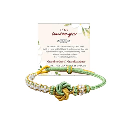Image of Granddaughter Bracelet for Women, Cute Pink Peach Blossom Knot Bracelet from Grandma Trendy Handmade Braided Charms Bracelets Holiday Jewelry Gifts