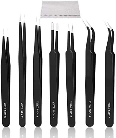 YHYZ 7pcs Precision Tweezers Set, Premium Anti-Static Stainless Steel ESD Tweezers Set Kit for Electronics, Sodlering，Jewelry, Craft, Laboratory Work, DIY(7PCS, Version)