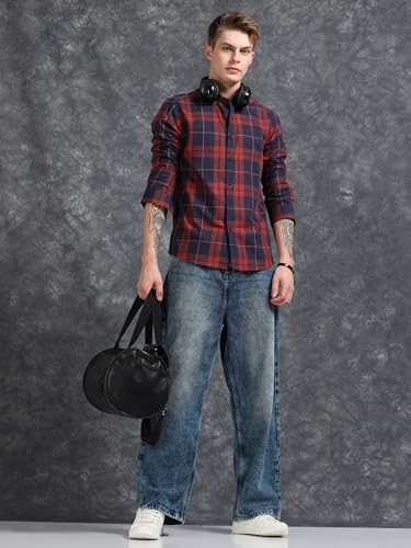 Image of StitchX Men's Full Sleeve Checkered Casual Spread Collar Cotton Shirt